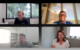 An image of Bob, Sara, Cole, and Trent on Zoom for the podcast discussion.