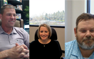 A photo of Bob, Stacy, and Greg (from left to right) in a virtual recording studio.